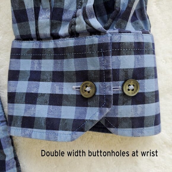 Bugatchi Blue and Black Checkered Casual Button Down Shirt - Picture 14 of 14